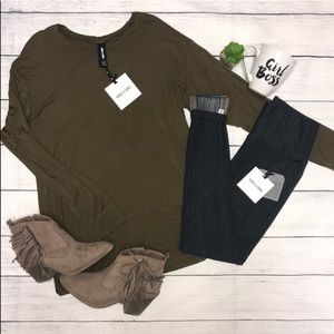 Olive long sleeve tee NWT Agnes and Dora